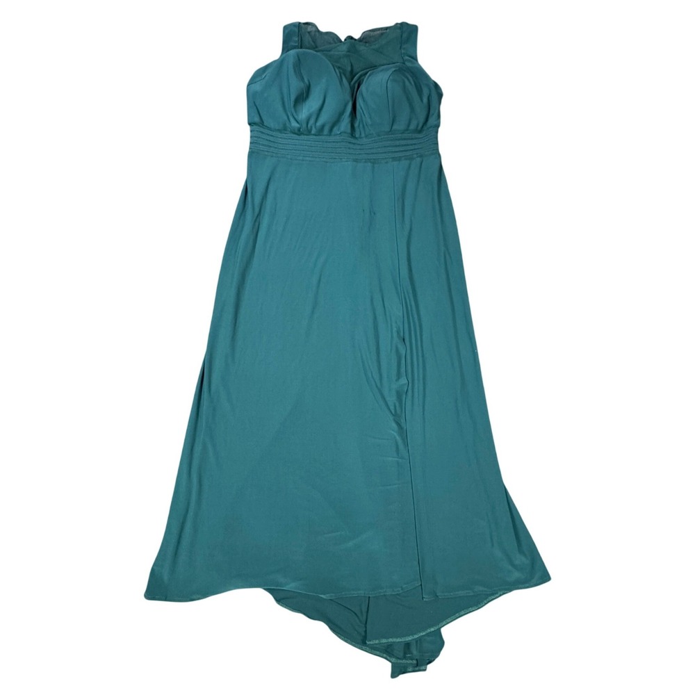 NW Woman Maxi Dress Womens 14W Teal Ruched Empire‎ Waist Sleeveless Formal Party